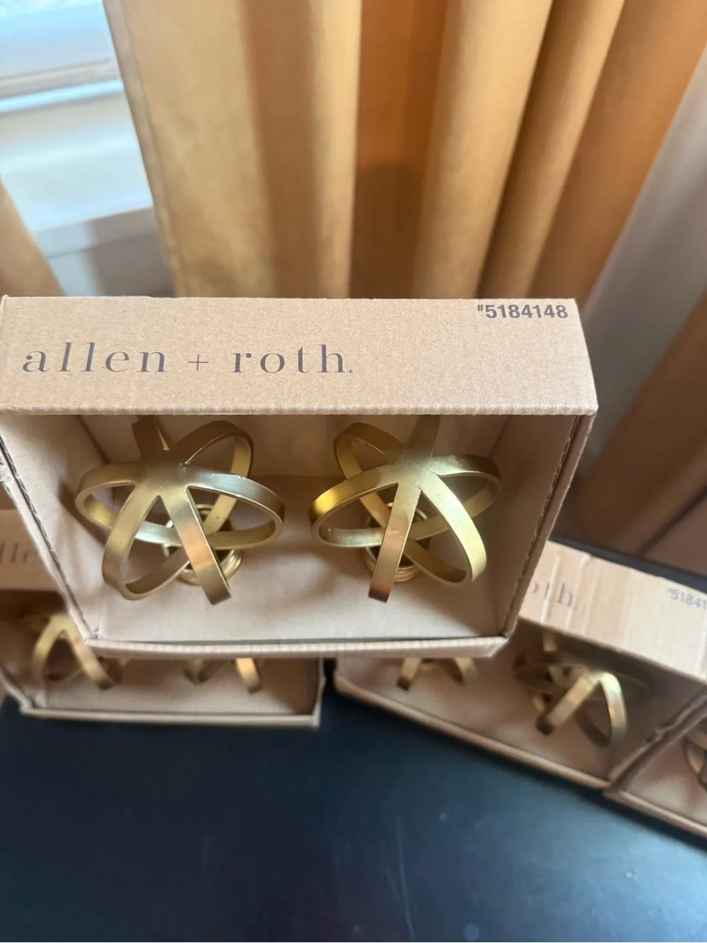 Allen + Roth Gold Curtain Rod Finials Set of 8 (4 Packs) New in Box #5184148